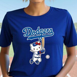 Dodgers Hello Kitty T-Shirt, LA Baseball Shirt, Cute Sports Fan Tee, Pink Dodger